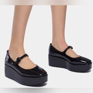 Larroude Blair Flatform Shoes In Black Patent Leather